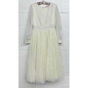 Ivy City Co. Steal Tulle Cream & Gold Glitter Long Sleeve Dress / Women's Large